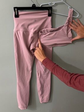 Mauve Pink Ribbed Sports Bra & High-Waist Leggings Set